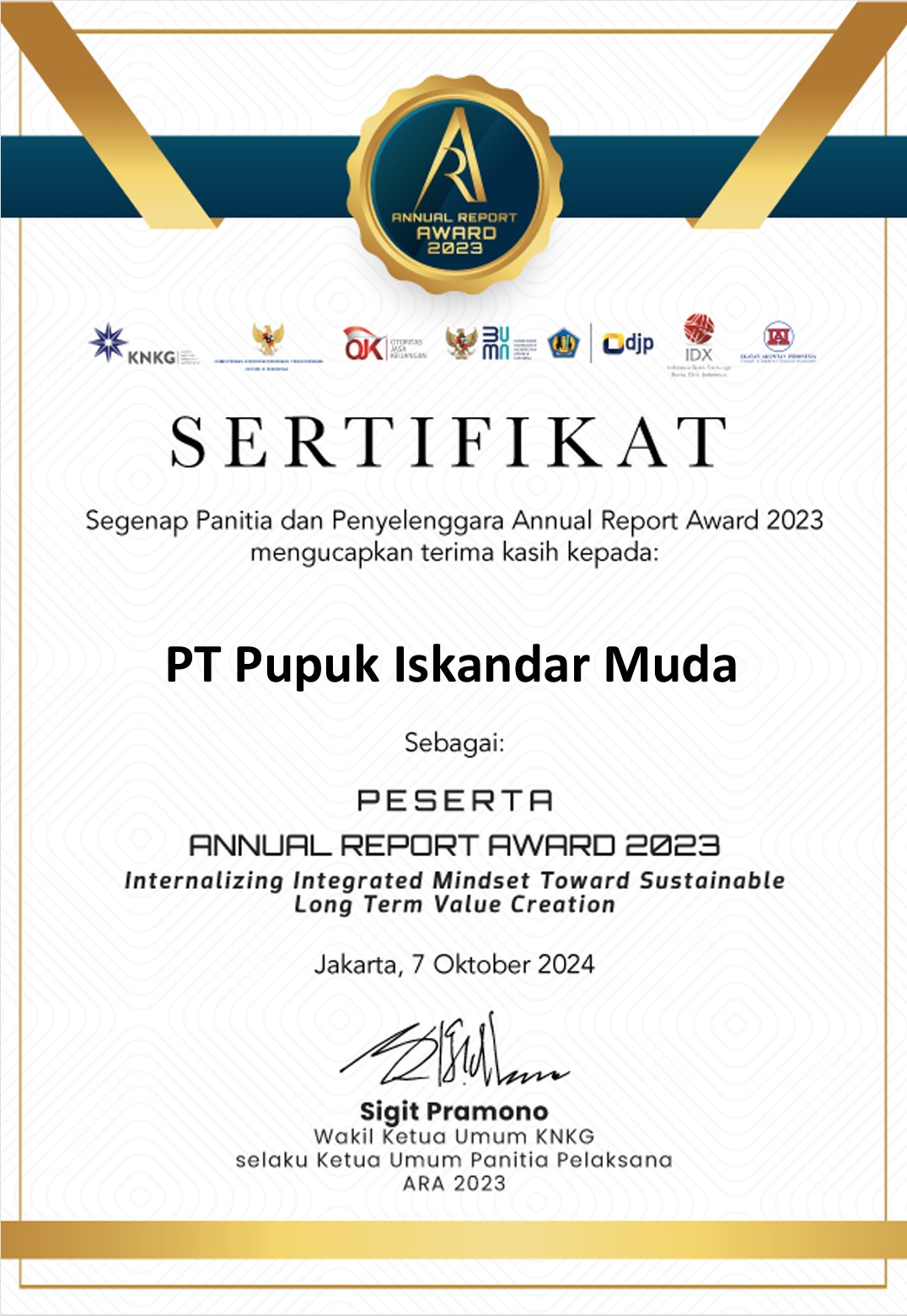 Certificate of Annual Report Awards